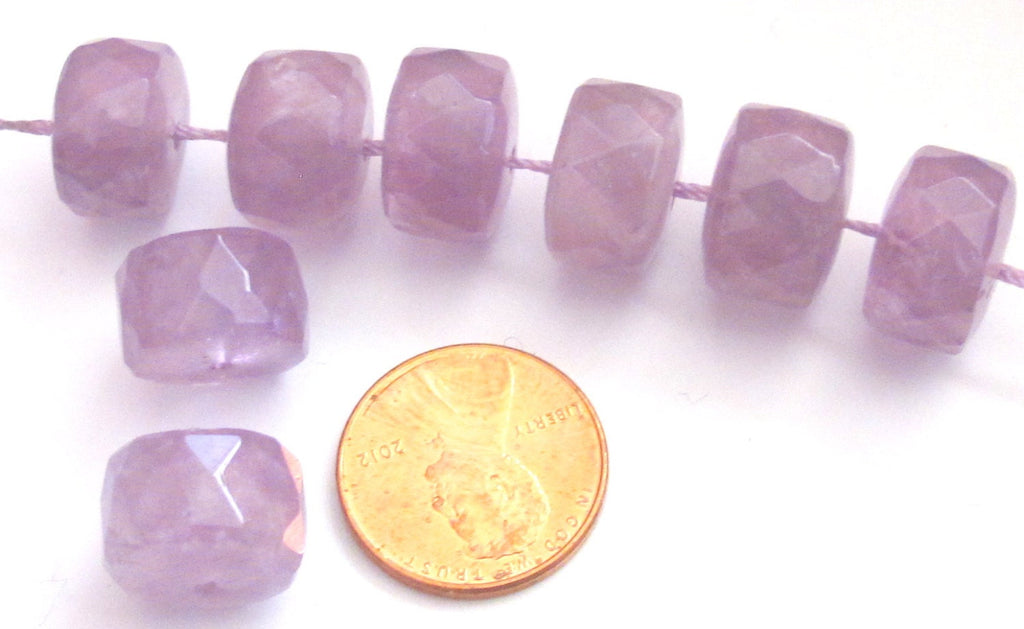 Micro faceted thick rondelle shape amethyst quartz gemstone beads - 2 beads - GM069