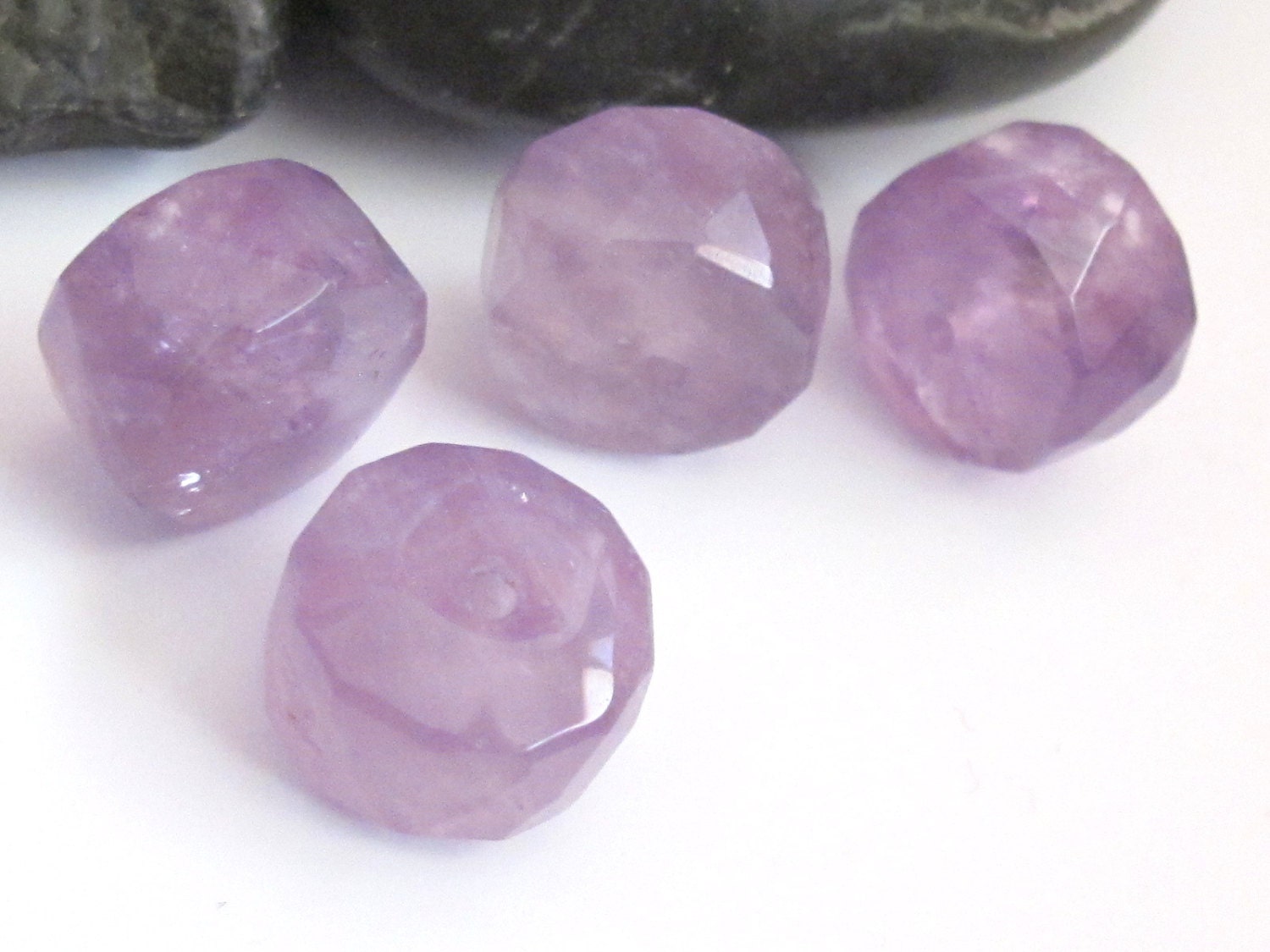 Micro faceted thick rondelle shape amethyst quartz gemstone beads - 2 beads - GM069