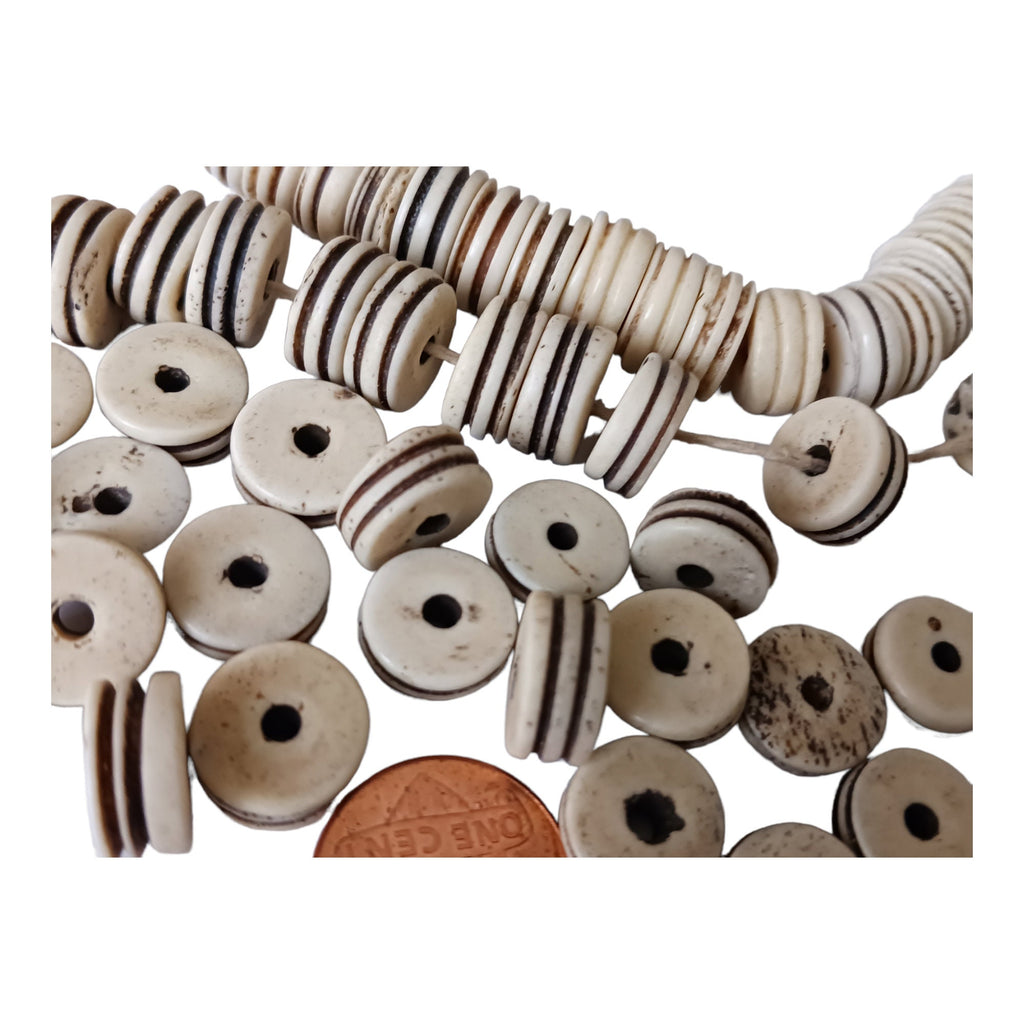 10 Beads - Small old Ethnic Naga natural conch shell grooved rondelle disc beads 11-12 mm wide x 5-6 mm size - CH072A