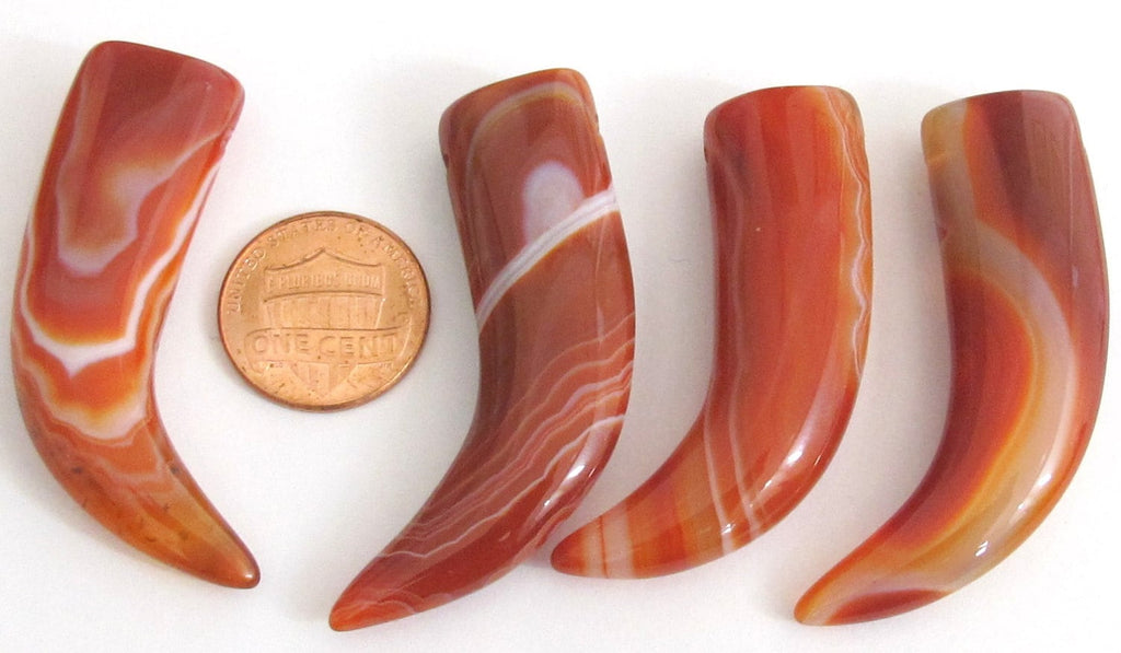 Carnelian banded agate gemstone horn tusk pendant - GM081