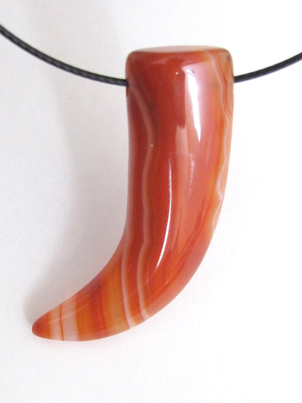 Carnelian banded agate gemstone horn tusk pendant - GM081