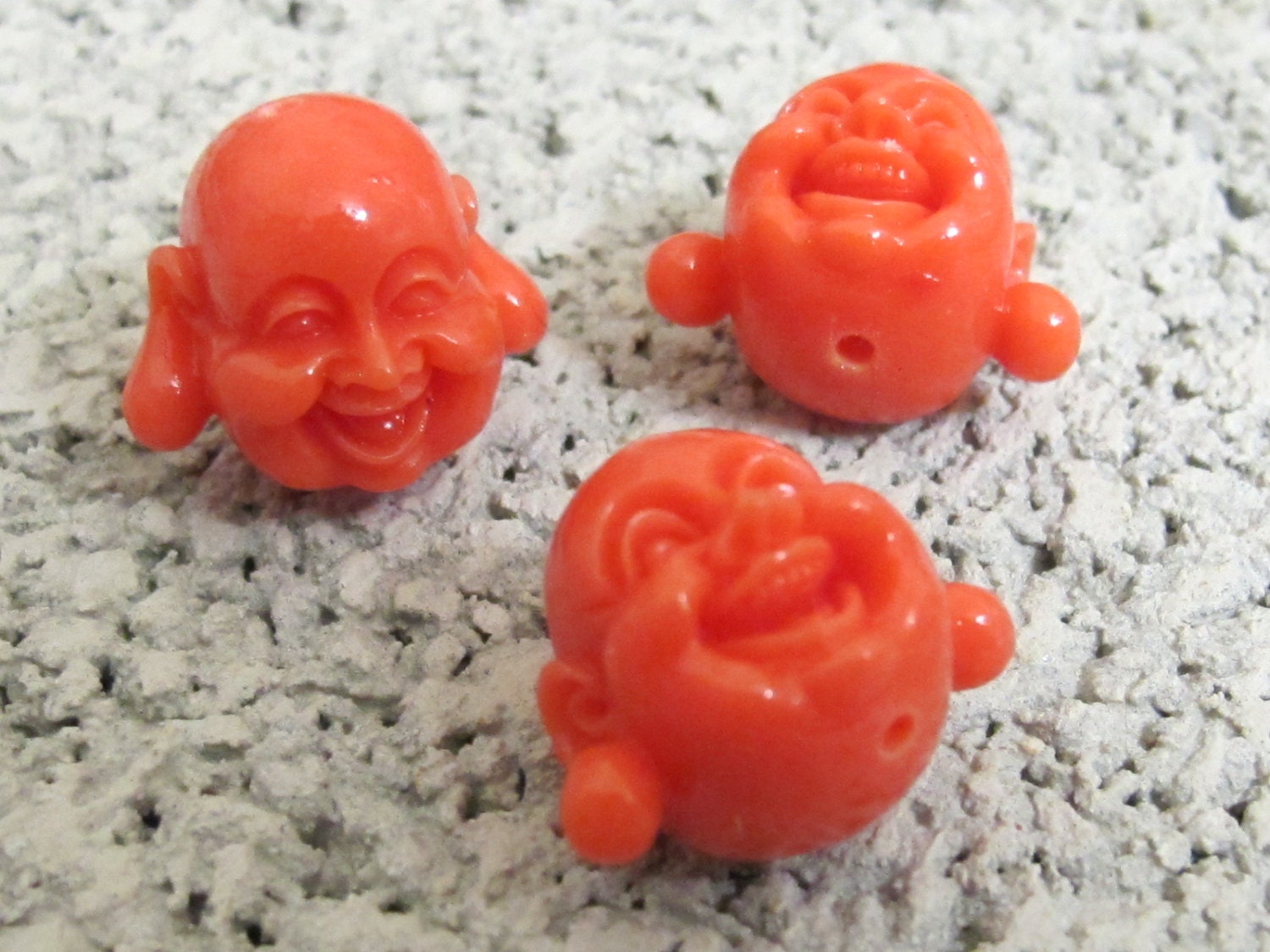 2 Beads-Orange laughing Buddha pendant beads - BD291