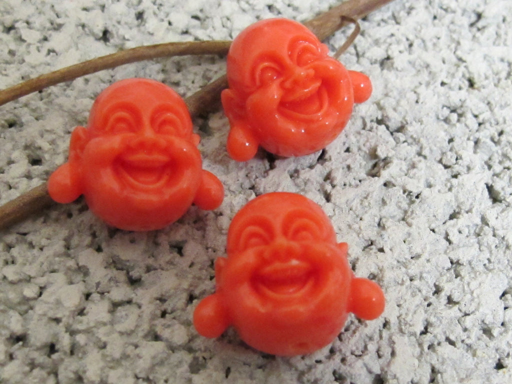 2 Beads-Orange laughing Buddha pendant beads - BD291