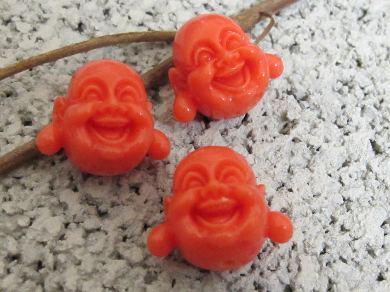 2 Beads-Orange laughing Buddha pendant beads - BD291