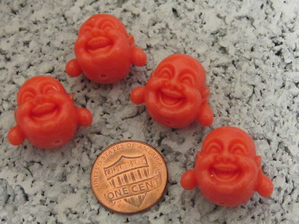 2 Beads-Orange laughing Buddha pendant beads - BD291