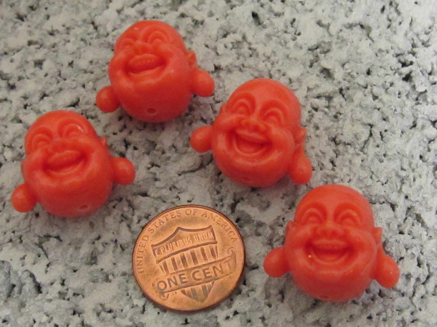 2 Beads-Orange laughing Buddha pendant beads - BD291