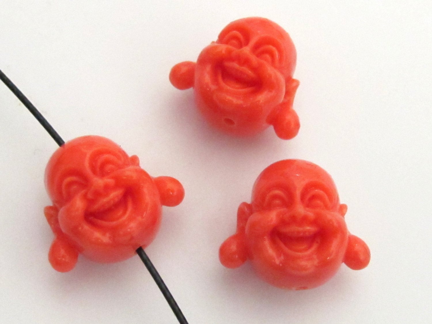 2 Beads-Orange laughing Buddha pendant beads - BD291