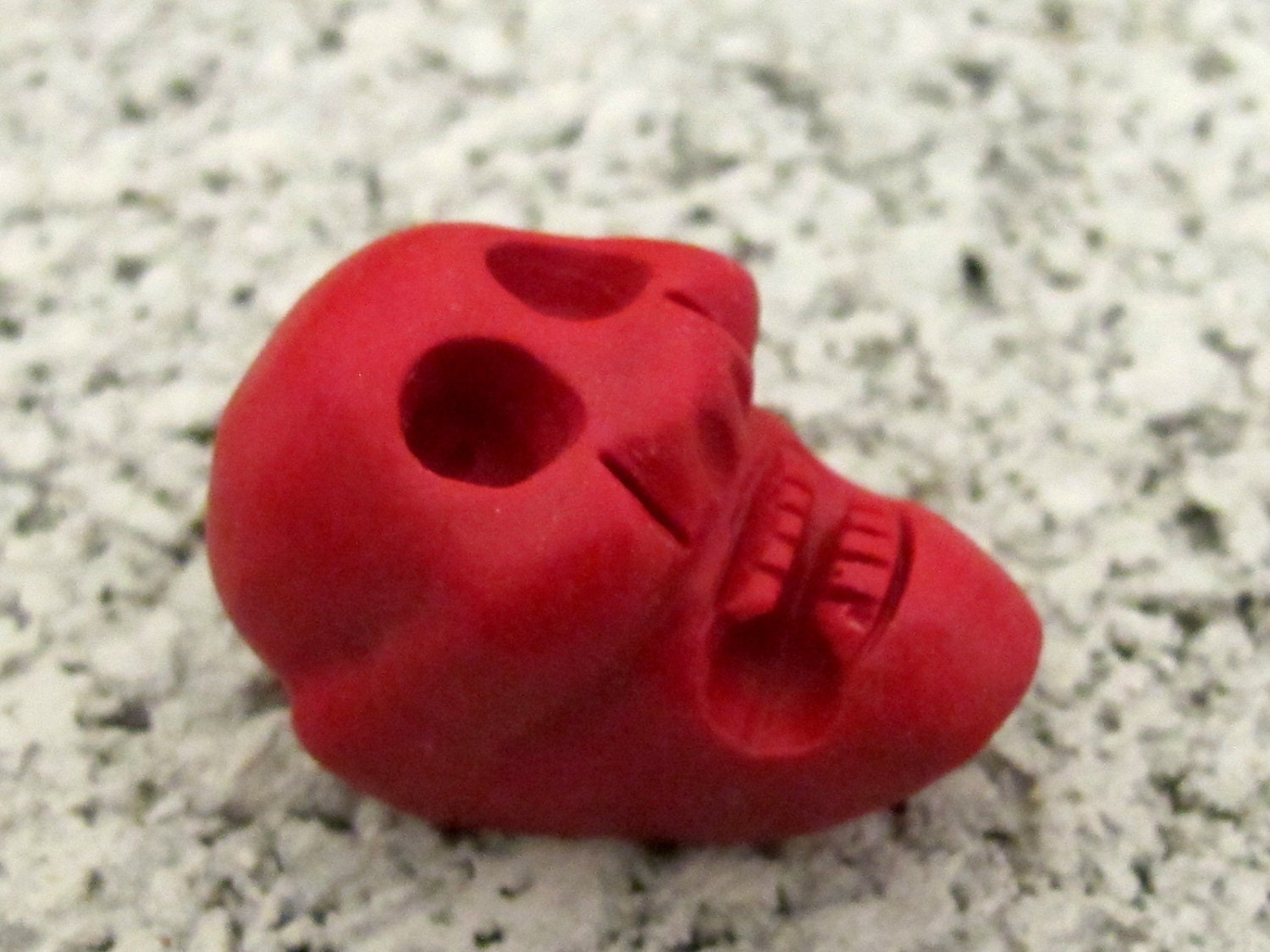 Large handcrafted red color resin clay stone skull pendant bead - skull beads skeleton beads halloween BD294