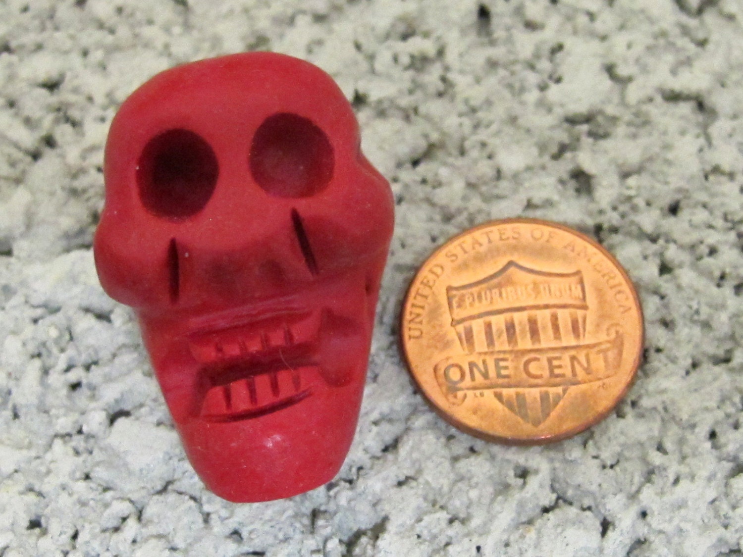 Large handcrafted red color resin clay stone skull pendant bead - skull beads skeleton beads halloween BD294