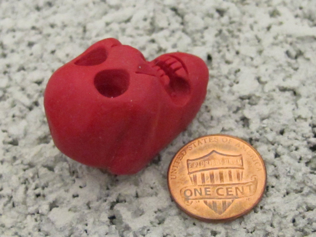 Large handcrafted red color resin clay stone skull pendant bead - skull beads skeleton beads halloween BD294