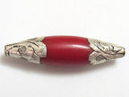 1 Bead - Long Tibetan coral pendant bead capped with silver - BD295