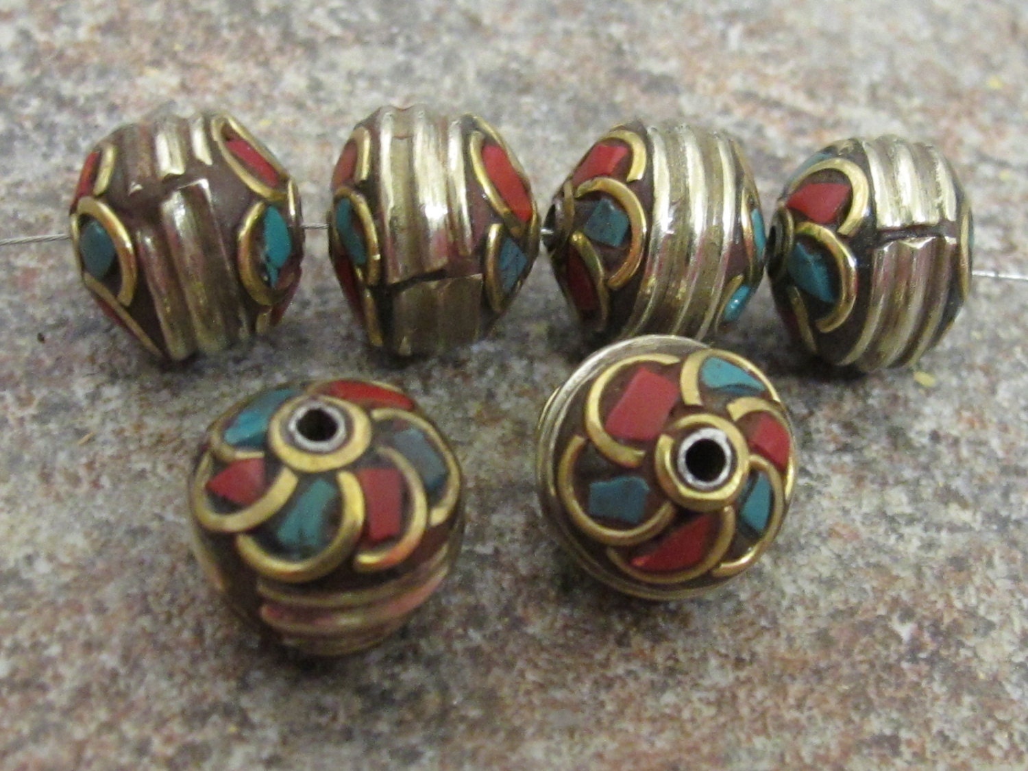 2 Beads -Spiral Whorl design brass bead from Nepal-BD300