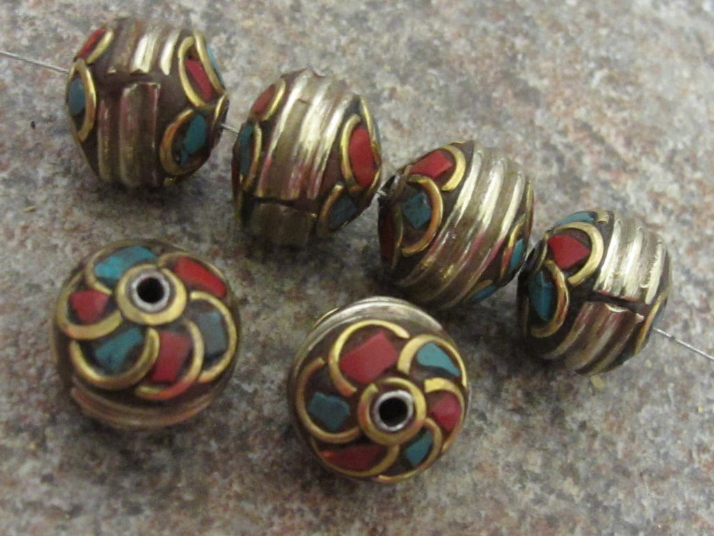 2 Beads -Spiral Whorl design brass bead from Nepal-BD300