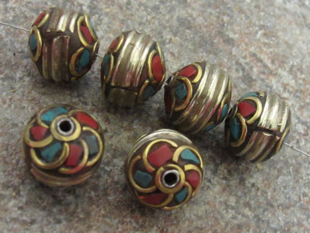 Spiral Whorl design brass bead from Nepal-BD300 - 1 bead