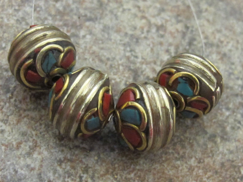 2 Beads -Spiral Whorl design brass bead from Nepal-BD300