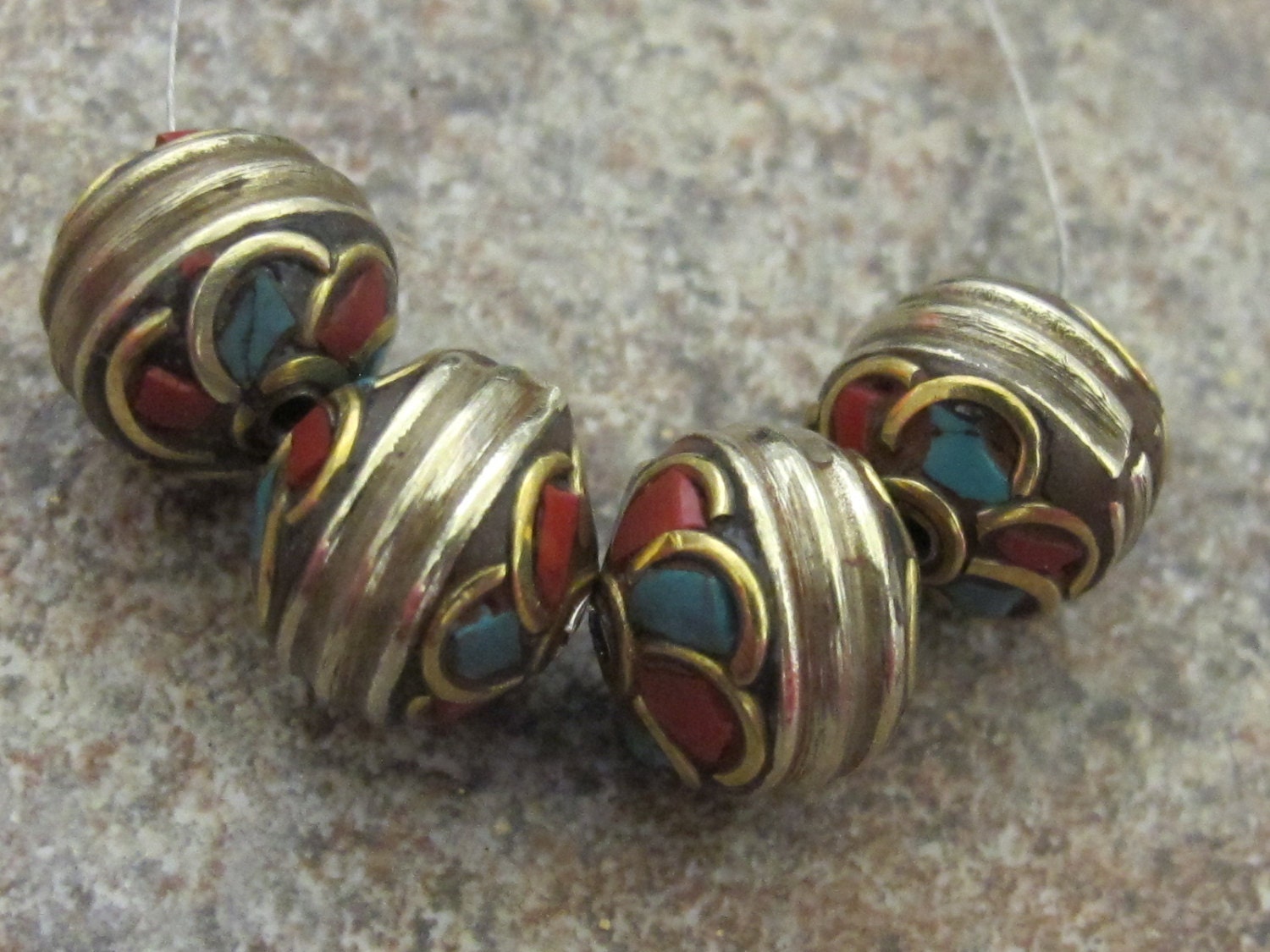 2 Beads -Spiral Whorl design brass bead from Nepal-BD300