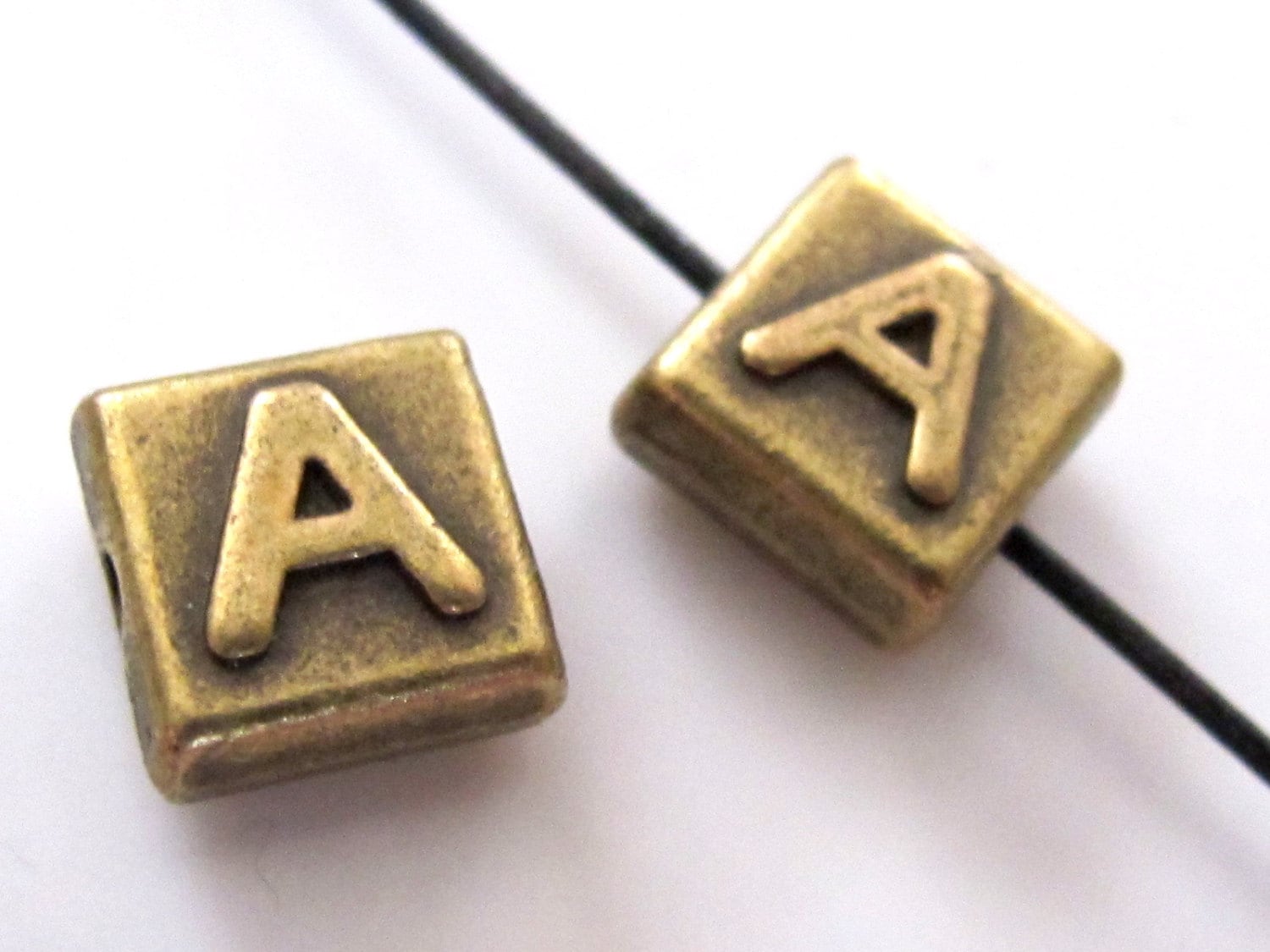 10 mm Brass Letter alphabet square tile beads - 2 pieces - BD306