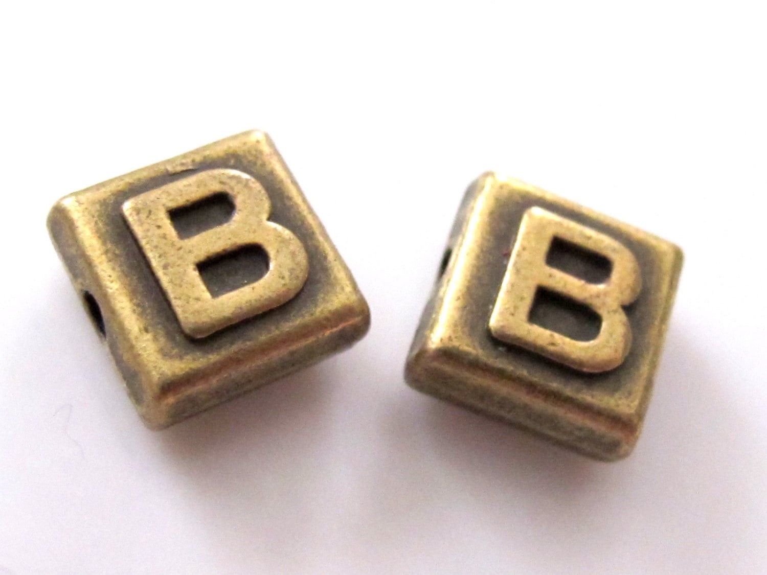 10 mm Brass Letter alphabet square tile beads - 2 pieces - BD306