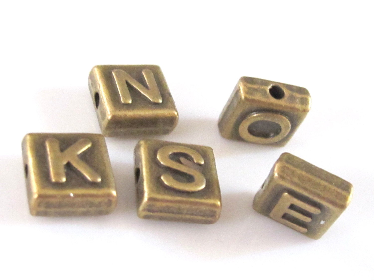 10 mm Brass Letter alphabet square tile beads - 2 pieces - BD306