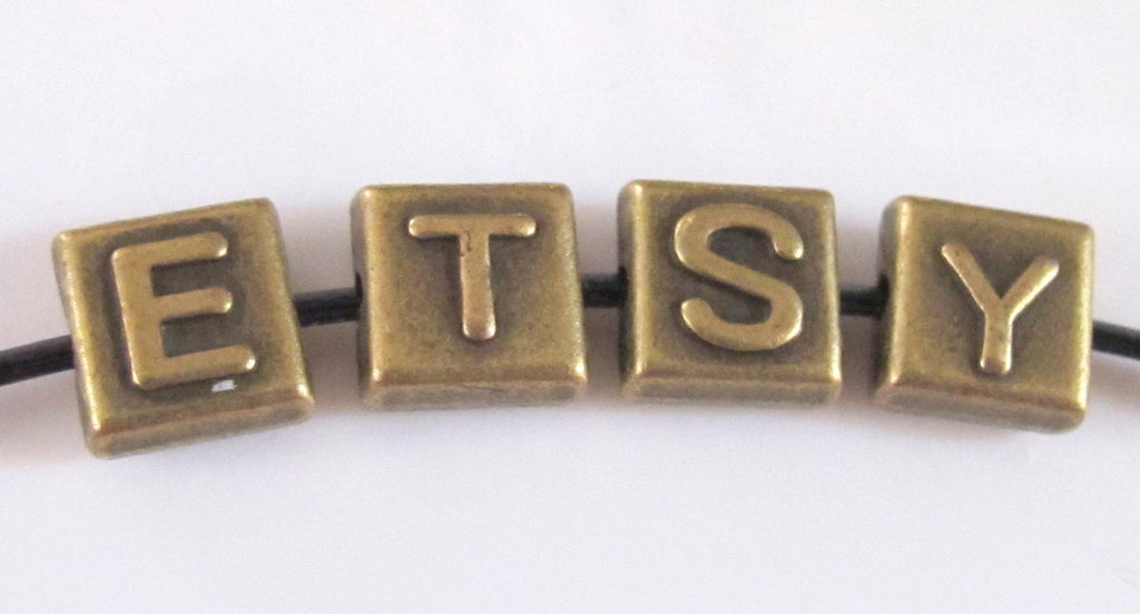 10 mm Brass Letter alphabet square tile beads - 2 pieces - BD306