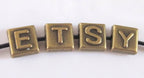 10 mm Brass Letter alphabet square tile beads - 2 pieces - BD306