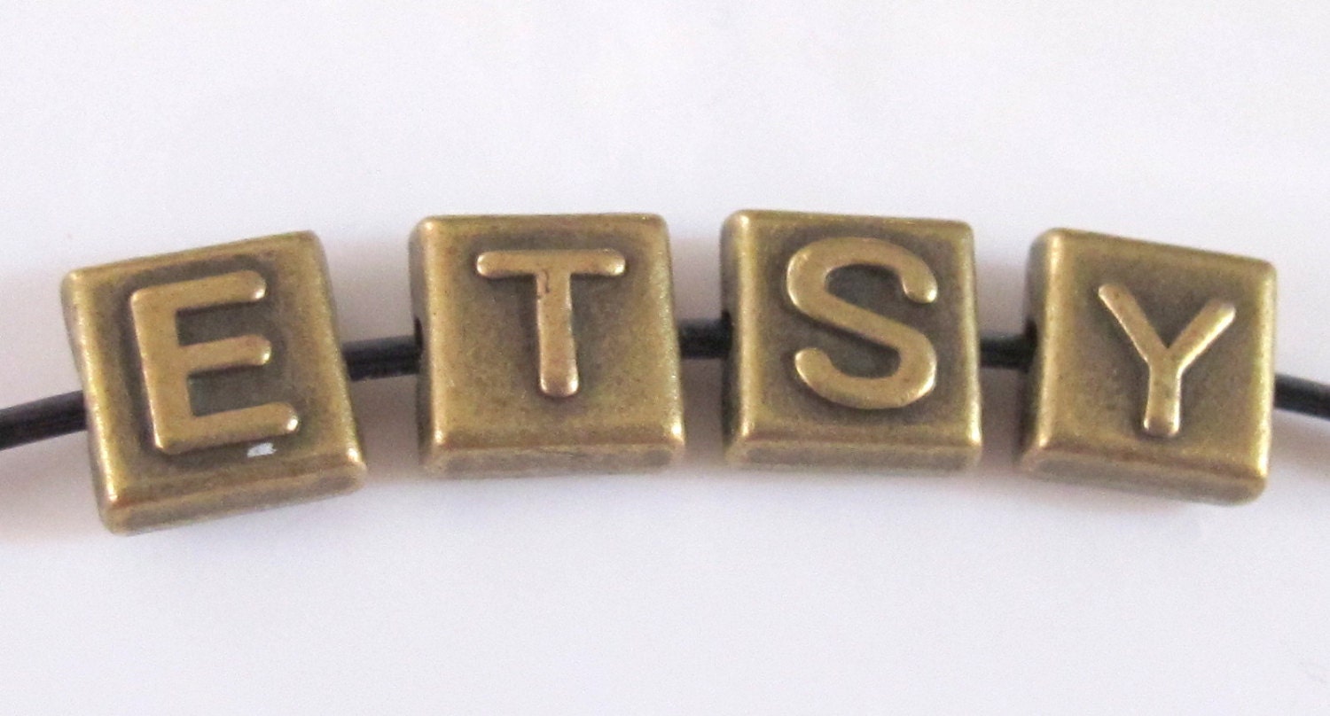 10 mm Brass Letter alphabet square tile beads - 2 pieces - BD306