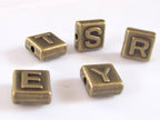 10 mm Brass Letter alphabet square tile beads - 2 pieces - BD306