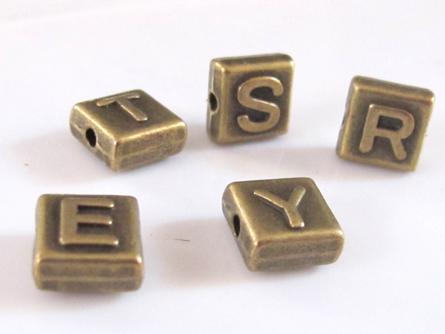 10 mm Brass Letter alphabet square tile beads - 2 pieces - BD306