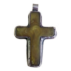 1 Pendant - Tibetan antiqued silver color finished inlaid resin cross pendant with floral design on back from Nepal - PM415B