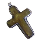 1 Pendant - Tibetan antiqued silver color finished inlaid resin cross pendant with floral design on back from Nepal - PM415B