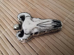 1 Pendant - Recycled cattle bone bull head design skull shape pendant reverse side floral carving antiqued silver color finish - PM415F