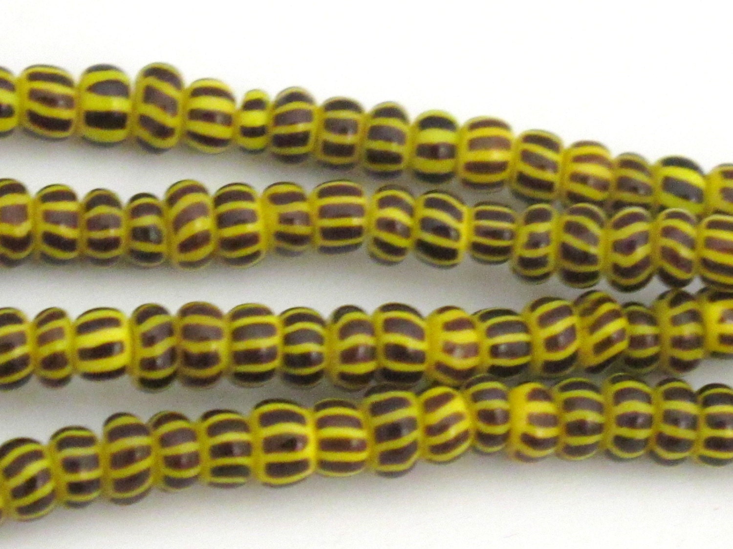 Very Small tiny size African yellow striped african glass beads - 25 beads - BD314