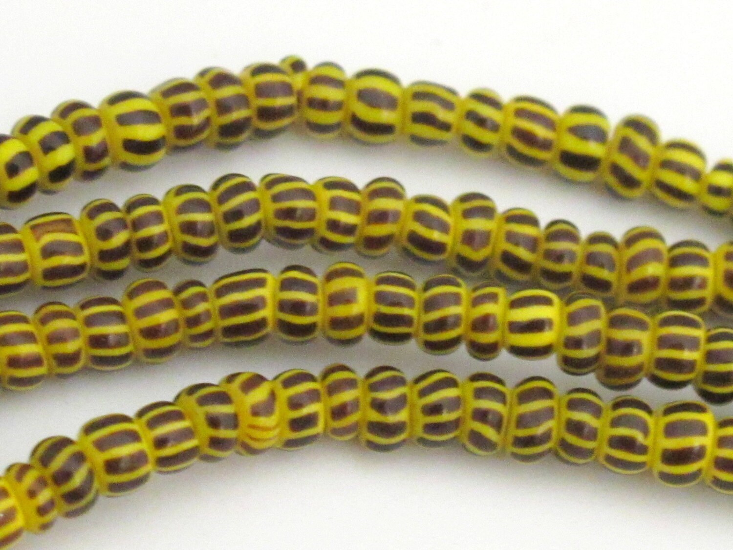 Very Small tiny size African yellow striped african glass beads - 25 beads - BD314