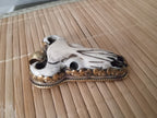1 Pendant - Large size recycled cattle bone bull head design skull shape pendant with reverse side floral carving design on brass- PM415E