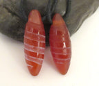 Marquise shape Spiral etched carnelian gemstone top hole drilled beads - 2 beads - BD163
