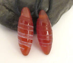 Marquise shape Spiral etched carnelian gemstone top hole drilled beads - 2 beads - BD163