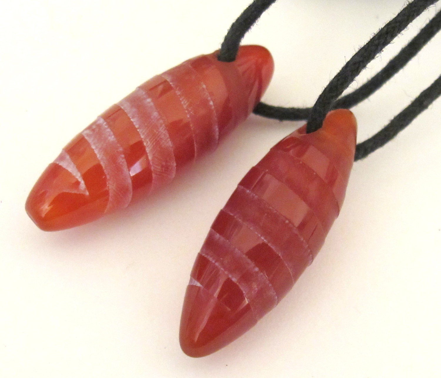 Marquise shape Spiral etched carnelian gemstone top hole drilled beads - 2 beads - BD163