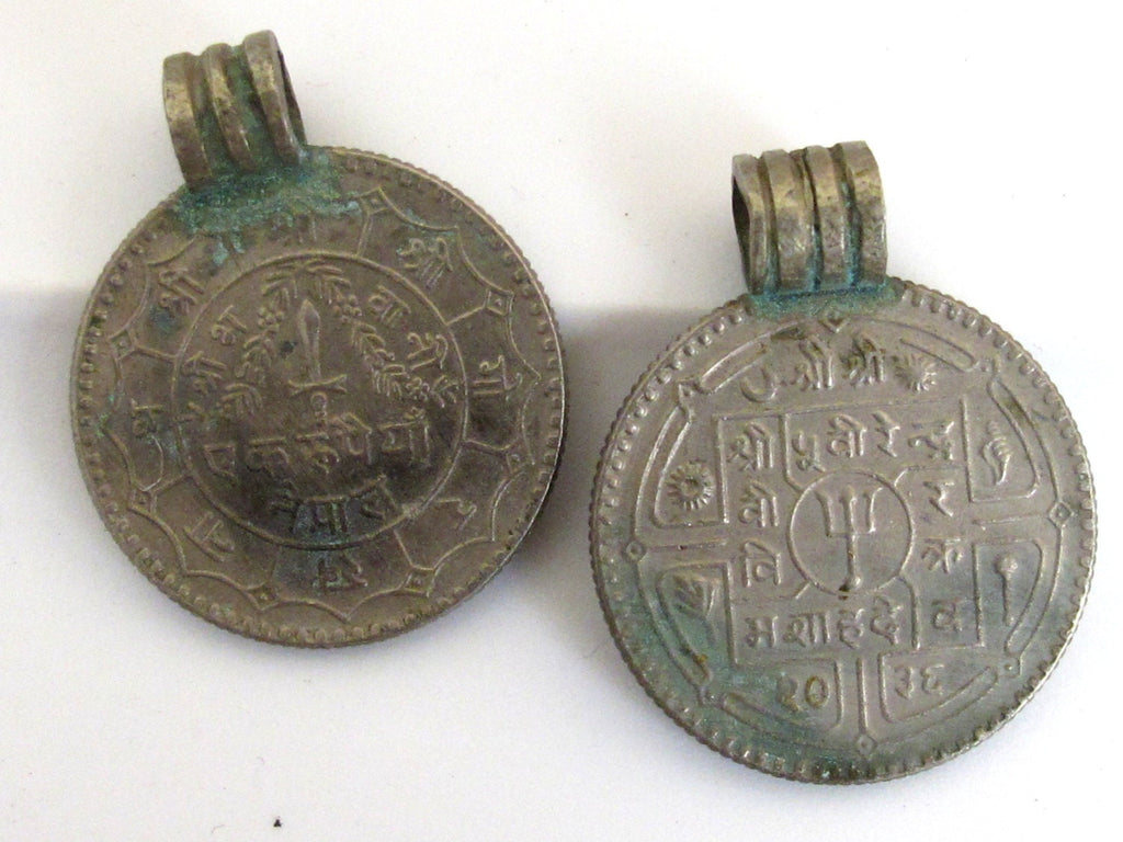2 Coins-28 mm large Vintage old Nepal coin pendant charms - BD336