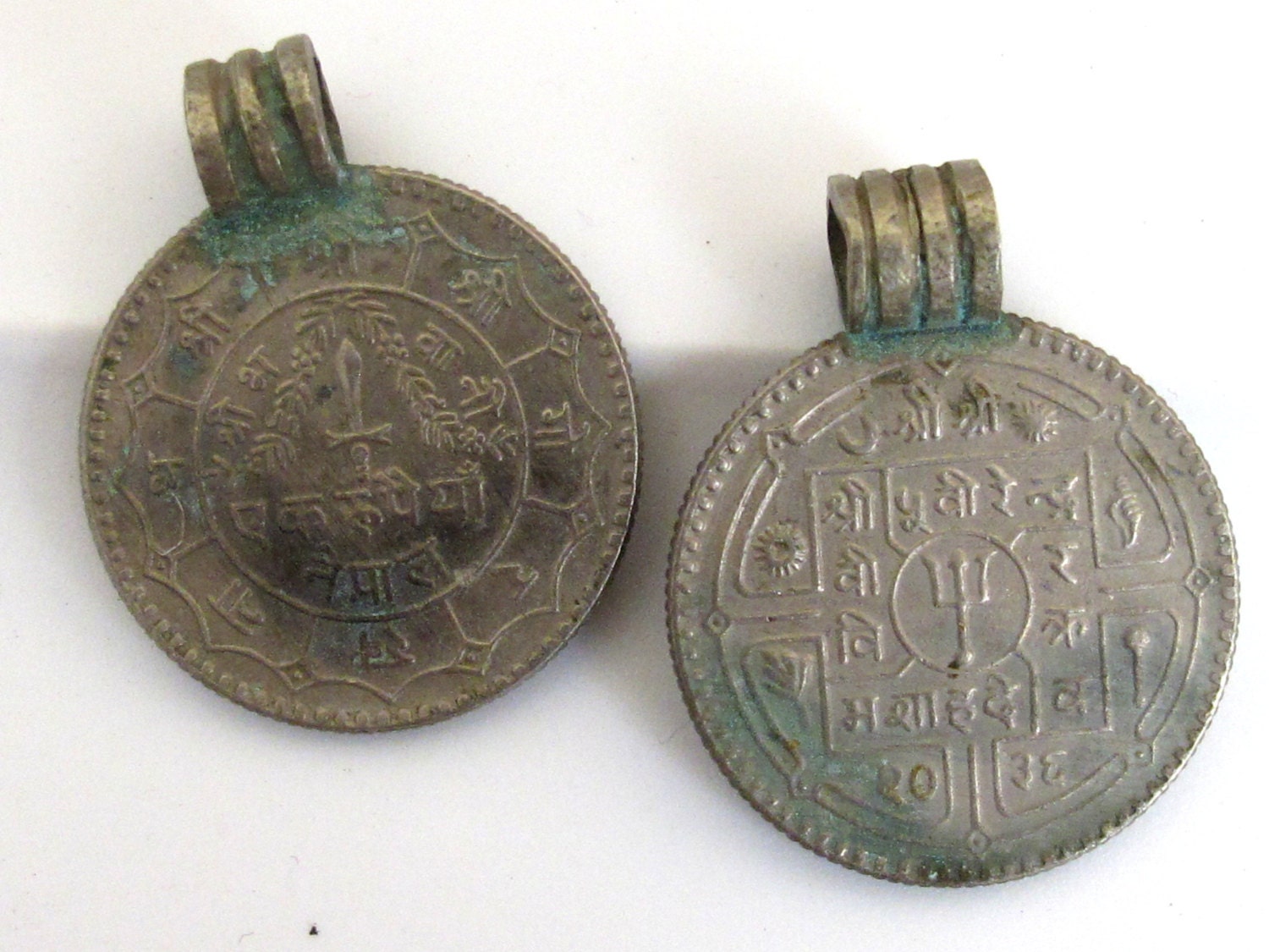 2 Coins-28 mm large Vintage old Nepal coin pendant charms - BD336