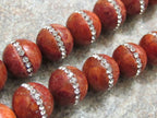2 Beads - 14 mm large round shape coral beads inlaid with sparkly rhinestone crystals - gemstone beads nepalbeadshop GM135