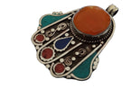 1 pendant - Beautiful Tibetan hamsa pendant with turquoise , lapis inlay hand pendant handcrafted Nepal - PM338A