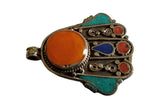 1 pendant - Beautiful Tibetan hamsa pendant with turquoise , lapis inlay hand pendant handcrafted Nepal - PM338A