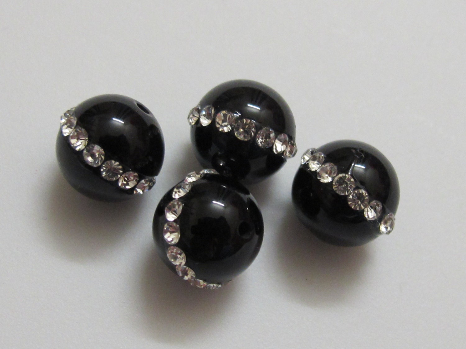 2 beads- Black Onyx Gemstone beads inlaid with rhinestone sparkling crystals - GM141