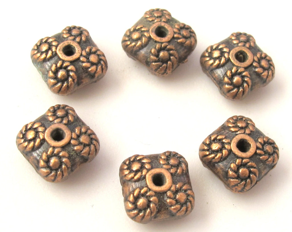 10 beads - Copper tone finish square shape metal beads - BD351