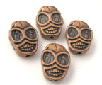 4 beads - Copper tone finish metal skull beads - BD352