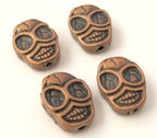 4 beads - Copper tone finish metal skull beads - BD352