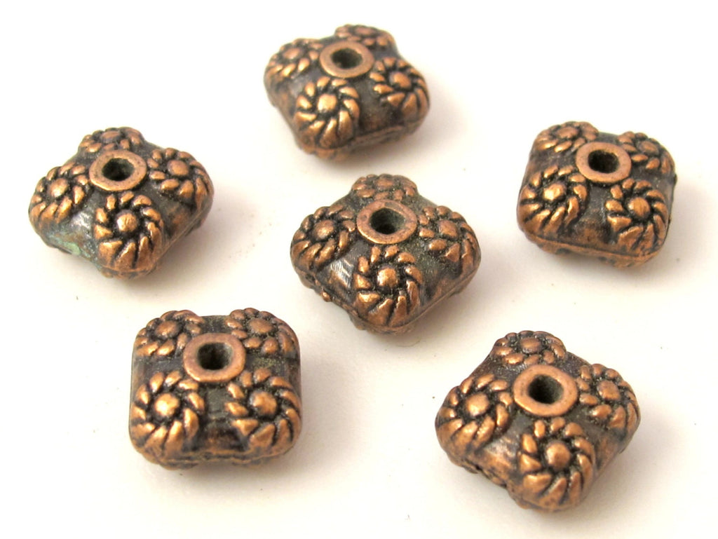 10 beads - Copper tone finish square shape metal beads - BD351