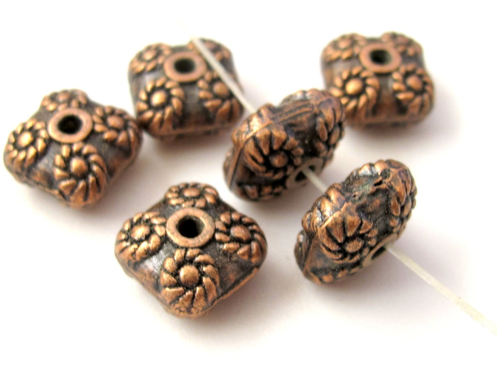 10 beads - Copper tone finish square shape metal beads - BD351