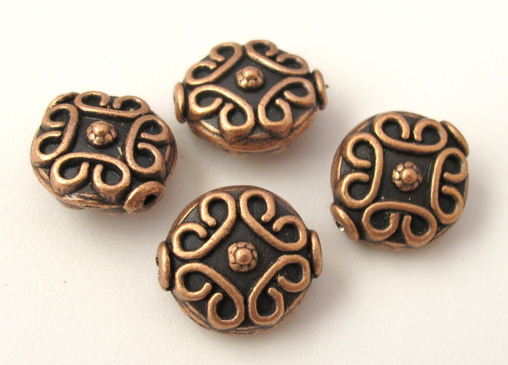 Oval shape traditional style antiqued copper color finish metal beads - 4 pieces - BD353