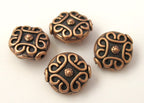 Oval shape traditional style antiqued copper color finish metal beads - 4 pieces - BD353
